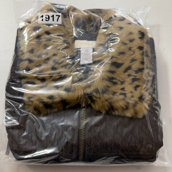 Chico’s Faux Fur Leopard Collar Quilted Vest Winter Brown Size 0 US (4-6 ) - Picture 10 of 10